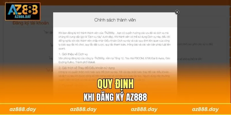 Quy định khi đăng ký AZ888