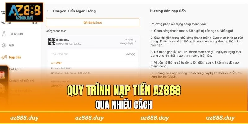 Quy trình nạp tiền AZ888 qua nhiều cách